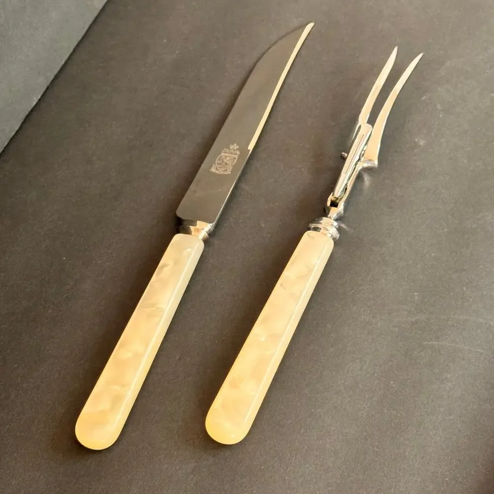 Antique Kirk's Sheffield Forged Stainless Steel Knife Set Faux Mother o Pearl2